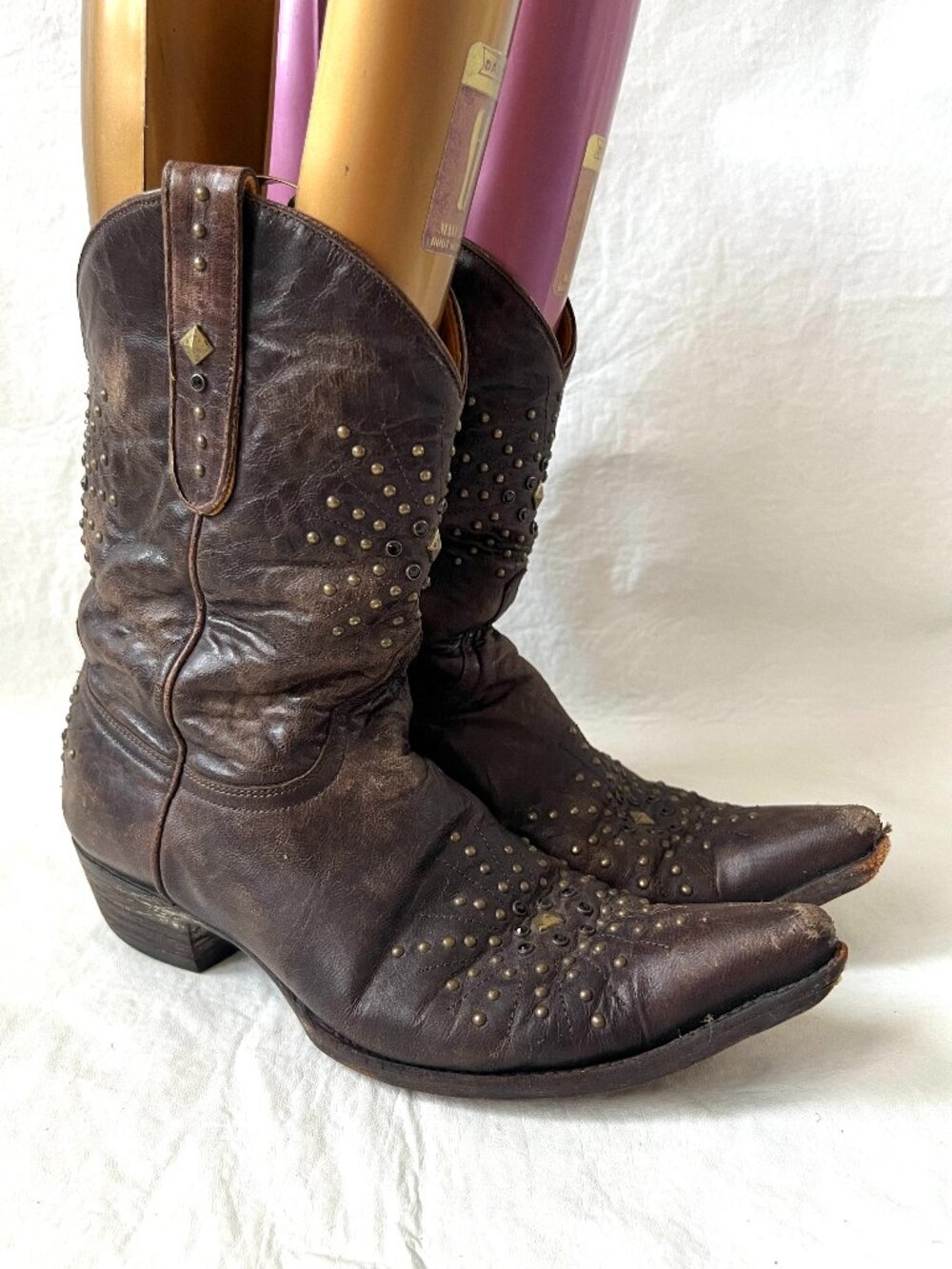Old Gringo boots womens 10 brown leather pointed toe studded mid calf western